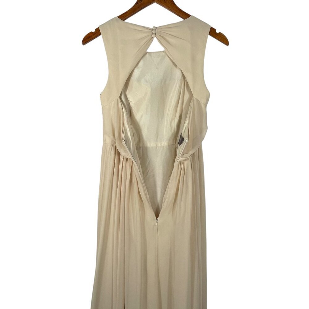 Jenny Yoo Champagne Ivory Pleated Chiffon Open Back Maxi Gown Size 2 - Picture 9 of 11